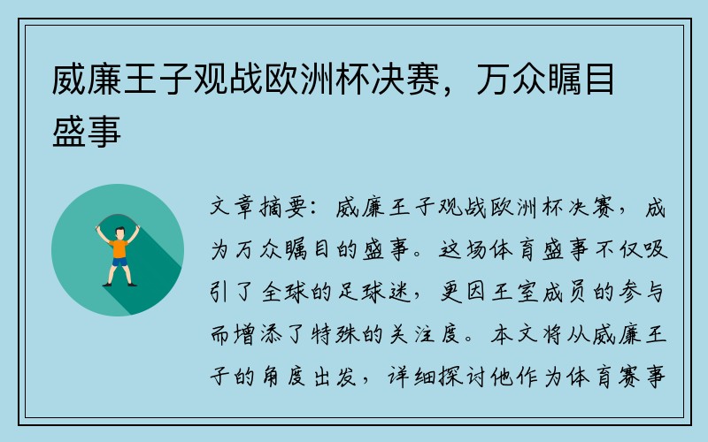 威廉王子观战欧洲杯决赛，万众瞩目盛事